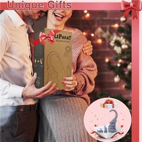 Garden Elephant Statue Outdoor - Elephant Gifts with Solar Watering Lights - Picture 2 of 8